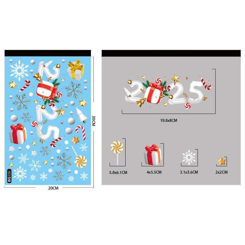Рождественские наклейки на окна Мультяшный Санта-Клаус Снеговик Елка Наклейка на стекло Настенное украшение Счастливого Рождества для дома