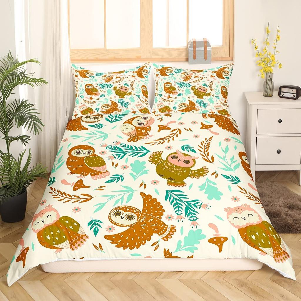 Пододеяльник с изображением совы King Queen, серый, милый комплект постельного белья с изображением животных, розовый, оранжевый, серый, цветы, чехол для одеяла, полиэстер, пододеяльник