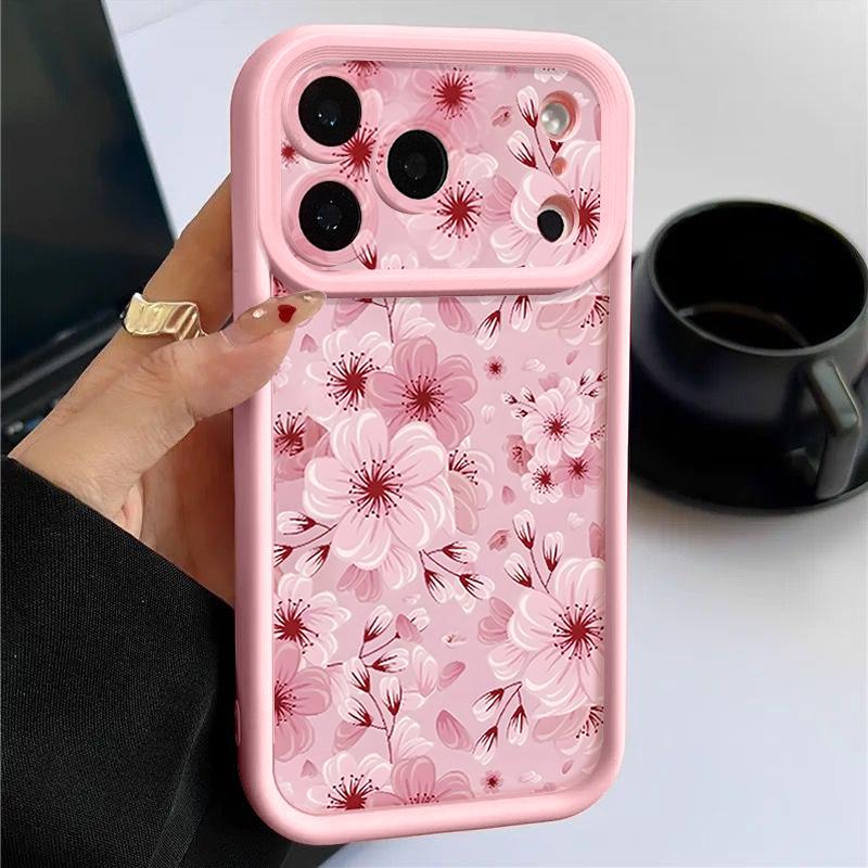 Full Screen Peach Blossoms Floral Case For iPhone 17 Pro Max Funda Shockproof Bumper Cover For iPhone 16 Pro Max 15 14 13 12 11 Air 16E