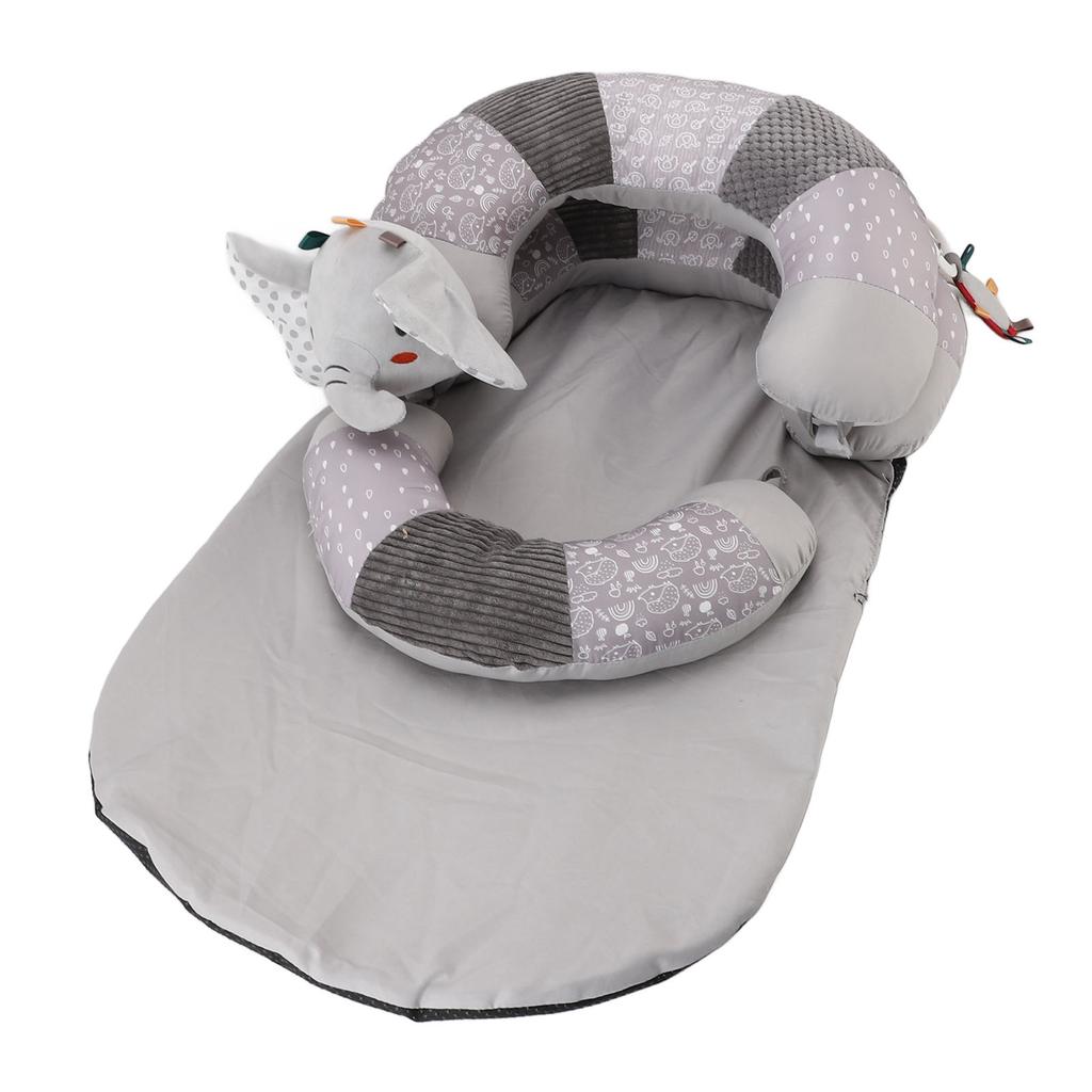 Tummy Time Mat and Seated Support Pillow Early Education Soft Baby Play Mat with Detachable Toys