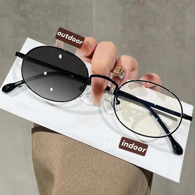 Fashionable And Elegant Photochromic Myopia Glasses Women Retro Oval Small Frame Anti Blue Light Glasses Diopter To -4.0