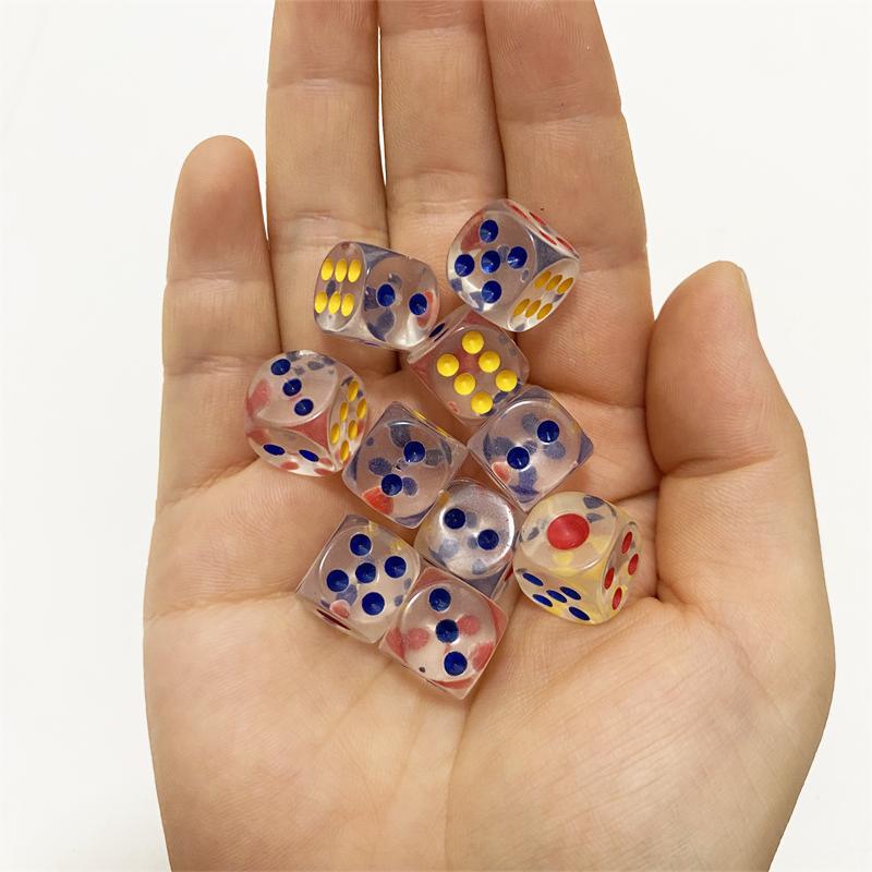 10Pieces/Lot 12mm Clear Acrylic 6 Sided D6 Point Dice With Round angle Dice For Club/Party/Family Board Games