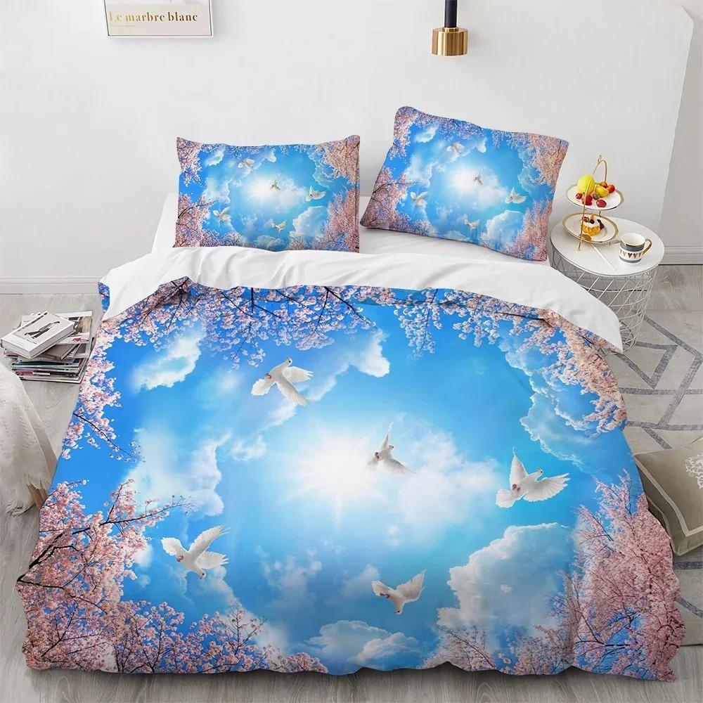 Comforter Blue Sky Cloud King Queen Full Size For Kids Boys Girls Polyester Bedding Set Comforter Landscape Pattern