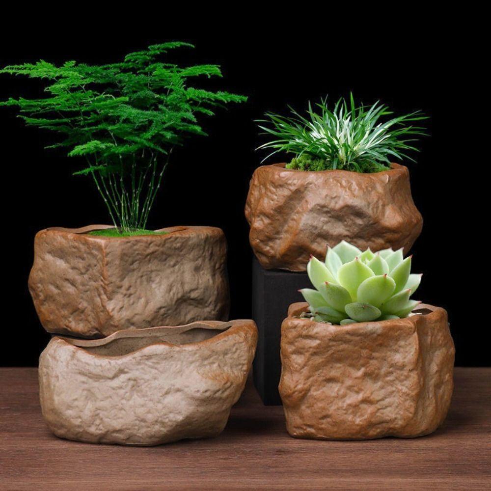 Stone Shape Succulent Plant Pots Wear Resistant Bonsai Potted Flowerpot  Home Decoration