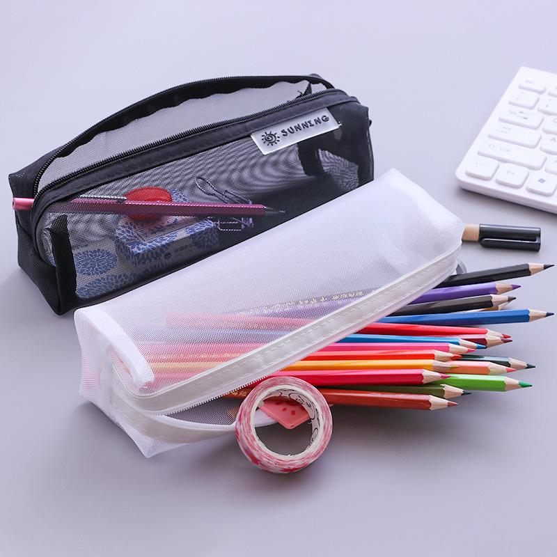 Korean Japanese-Style Transparent Mesh Pencil Case: Cute & Fresh