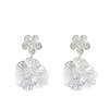 New high-end zircon silver flower earrings, fashionable niche exaggerated wind earrings, sweet temperament earrings.