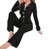 Women's Pajama Set Long Sleeve Top And Wide Leg Long Pants Lounge Set Casual Slim 2 Piece Pjs Sleepwear