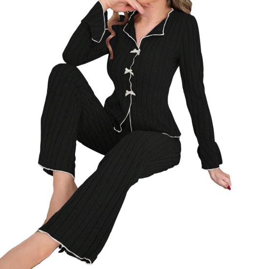 Women's Pajama Set Long Sleeve Top And Wide Leg Long Pants Lounge Set Casual Slim 2 Piece Pjs Sleepwear