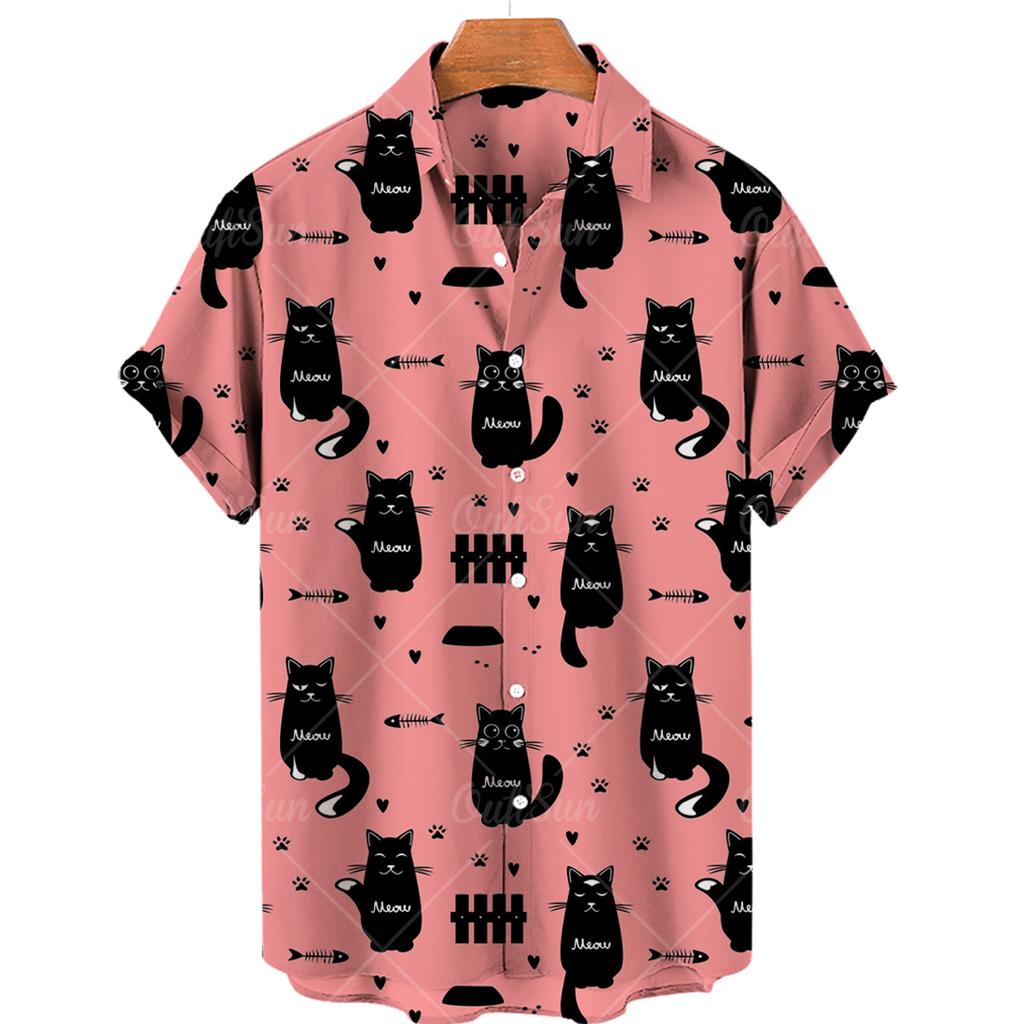 New Shirt with Beautiful Cat Print, Hawaiian Men's Shirt, Summer Casual Top, Women's Loose Large Single Piece Shirt, Single Breasted Top