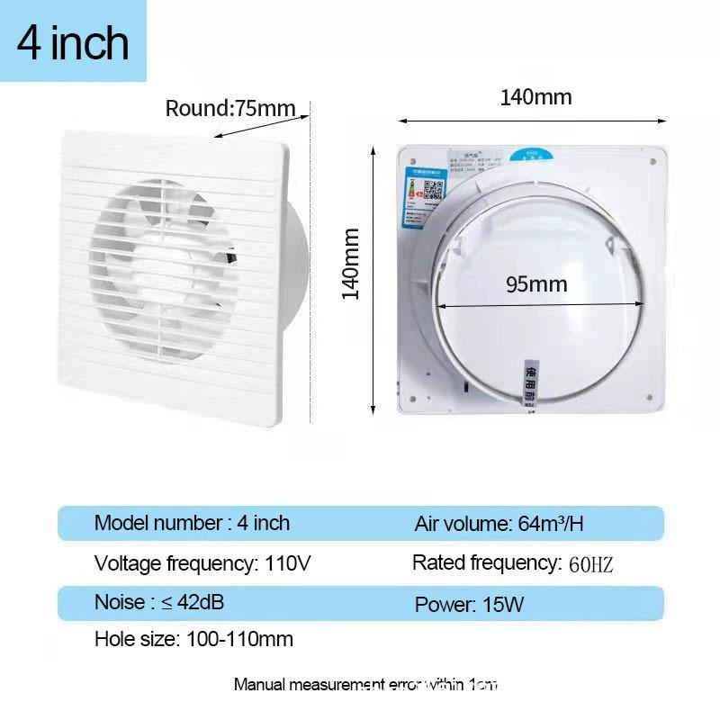 4/6 Inch Exhaust Fan Energy-saving Wall Mounted Vent Fan Anti-Mosquito Design Ventilator Extractor Fan for Bathroom Kitchen
