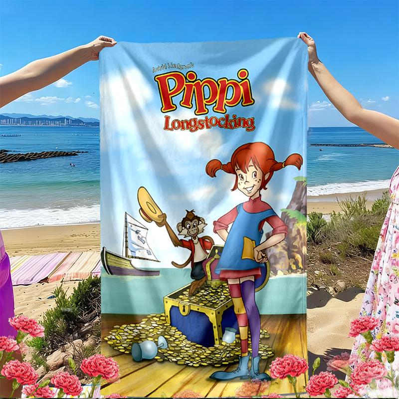 Pippi Longstocking Print Beach Towel, Versatile Lightweight Absorbent Beach Towel for Pool Surf Yoga Bathroom, Perfect Birthday Holiday Gift