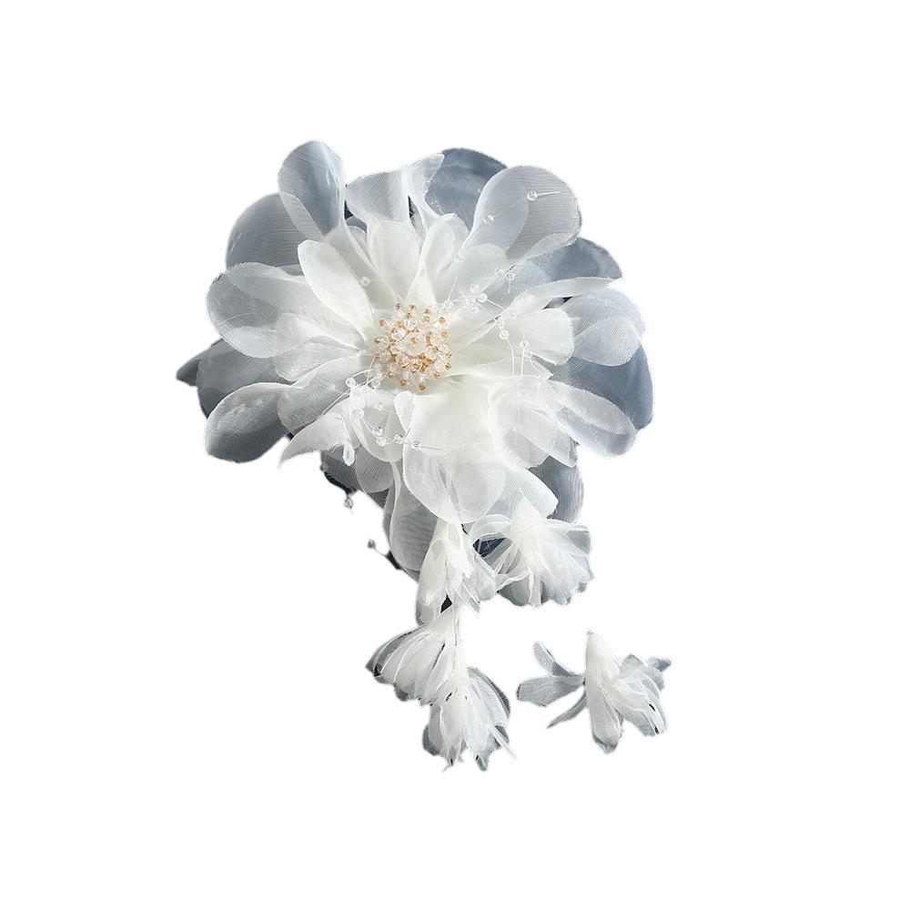 Embroidered Organza Flower Applique Tassels Fabric Corsage Elegant Hair Accessories Wedding