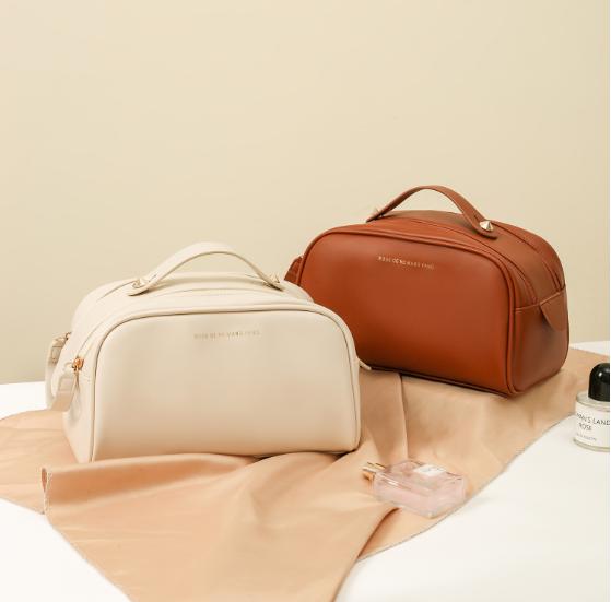 Custom Makeup Bag Portable PU Leather Waterproof Toiletry Pouch Travel Make up Bag Multifunctional Brush Cosmetic Bag for Women