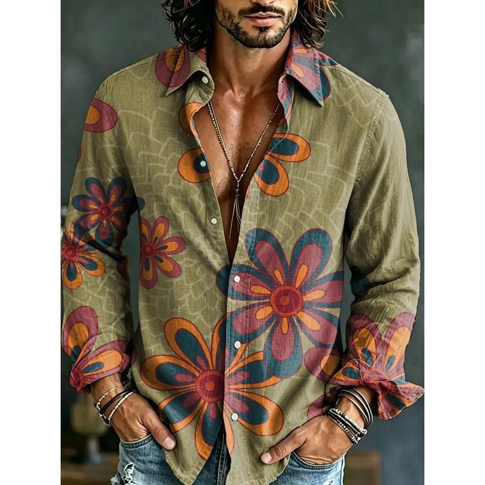 Fashion Unisex Shirts Ethnic Floral 3D Print Tops Fashion Casual Party Tops Men's Women's Long Sleeved Shirt Unisex Clothing Top