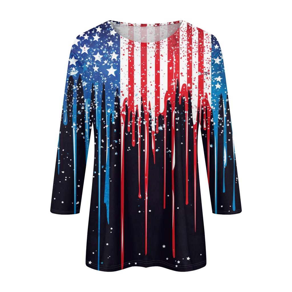 Women's Fashion Casual Seven-Point Sleeve Print Round Neck Top