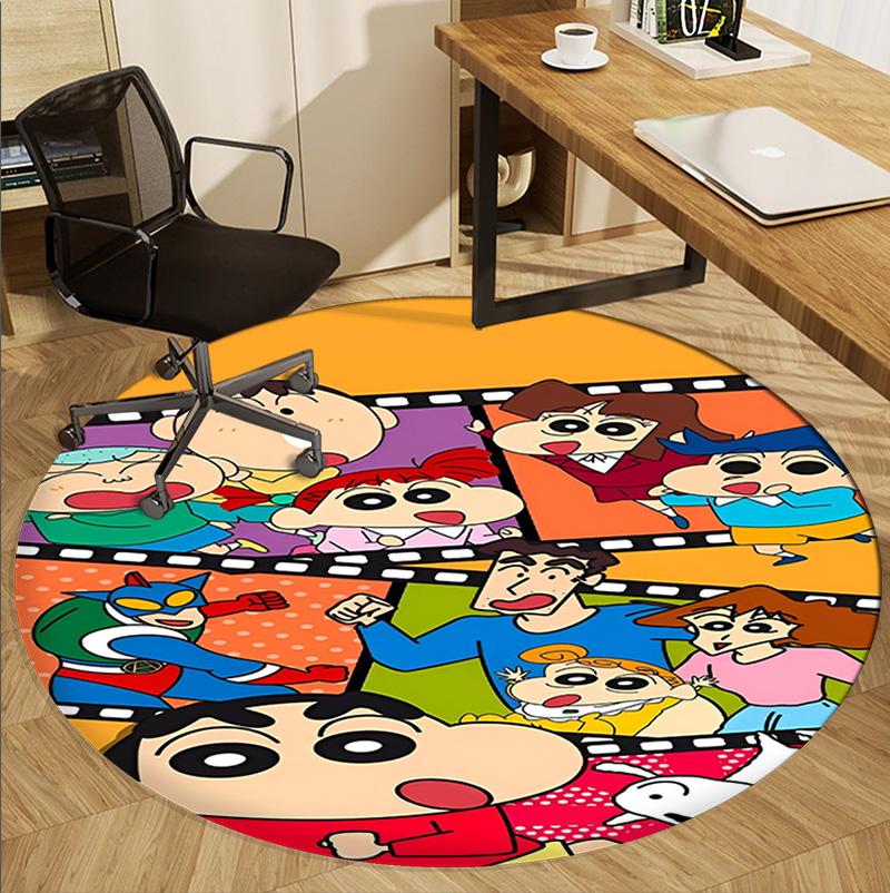 Crayon Shin Pattern Round Rug, Indoor/Outdoor Mat, for Picnic, Gameroom, Bedroom, Office, Living Room, Home Decor Carpet, Birthday Gift