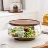 Инс Простая стеклянная фруктовая тарелка Салатник Высокая красота Прозрачная стеклянная миска Основа из акации №5 Салатник