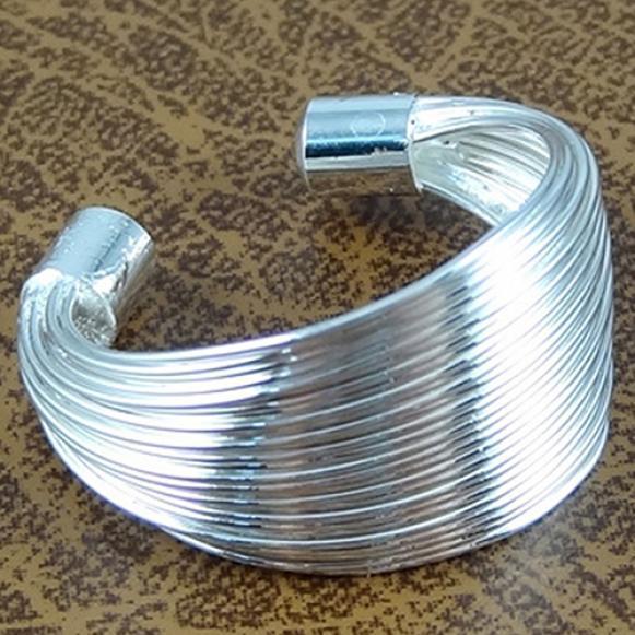 Silver Plated Adjustable Finger Wide Open Ring Multi-lines Girls Fashion Jewelry AVE