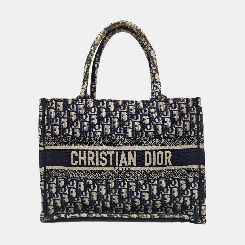 [Б/У] Сумка-тоут Book Tote, средняя, синий холст, вышитый монограмма, ручная сумка - Хорошее состояние #1IIT0IQ