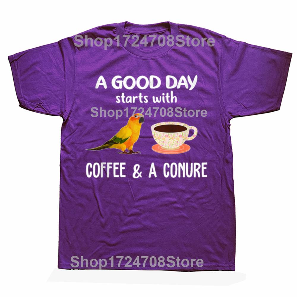 Funny Good Day Coffee Parrot Birds Lover Graphic Tshirts Men Womens Fashion Casual Tshirt 100 Cotton Loose Oversized T Shirt