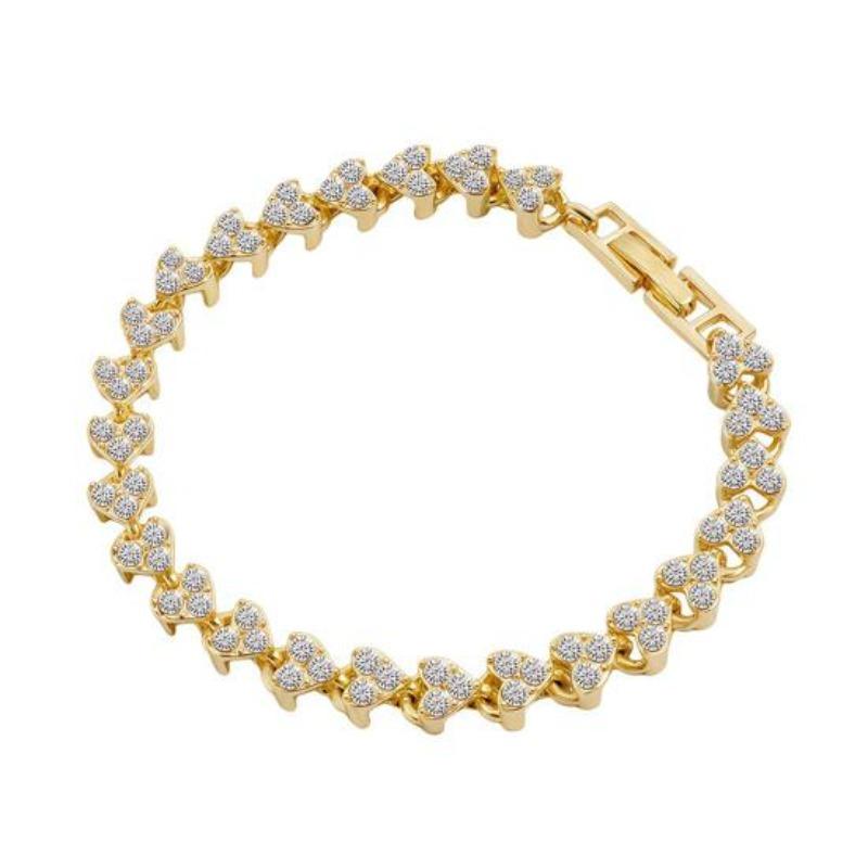 Women Bracelet Heart Shape Sparkling Rhinestones Inlaid Wristband Waterproof Casual Wear Bracelet Wrist Accessory