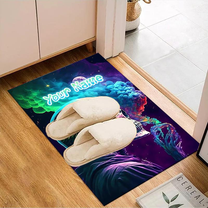 1PC Custom Name Cosmic Skull Journey Theme Floor Mat Ideal for Living Room, Game Rooms, Office, Bedroom Floor Mat Design