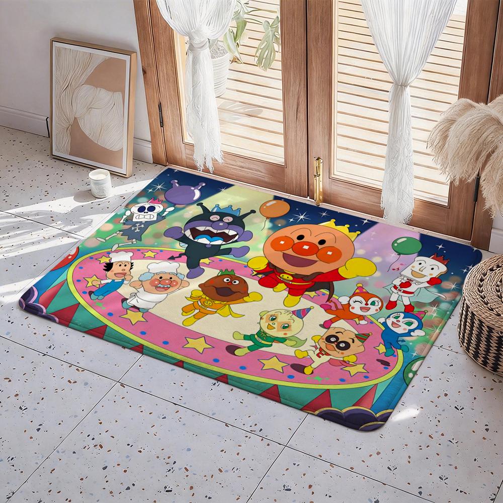 Cartoon A Anpanman Floor Mat Eco Flannel Doormat Non Slip Odorless Indoor Floor Rug Soft Short Plush Home Mat