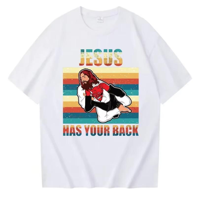 Jesus Has Your Back Jiu Jitsu Vintage Christian Women T-shirt Fashion Summer Harajuku O Neck Streetwear Unisex Tops