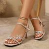 Fashion Luxury Silver Glitter Strap Ankle Strap Sandals Women Summer Square Toe High Heels Sandals Flower Decoration Rose Gold Shoes