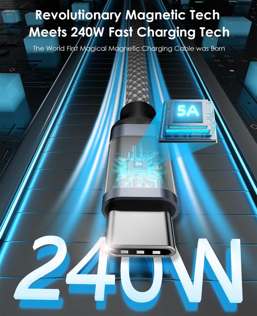 Magtame Magnetic Automatic Fast Metal High Durability Double Совместимость с кабелем Type-C, хранение, зарядка 240 Вт/5 А, кабель Type-C, QC4.0/PD3.1