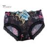 Underpants Women Panties Rose Embroidery Flower Print Mid Waist Stretch Briefs See-through Lace Sexy Ladies Underwear Daily Wear
