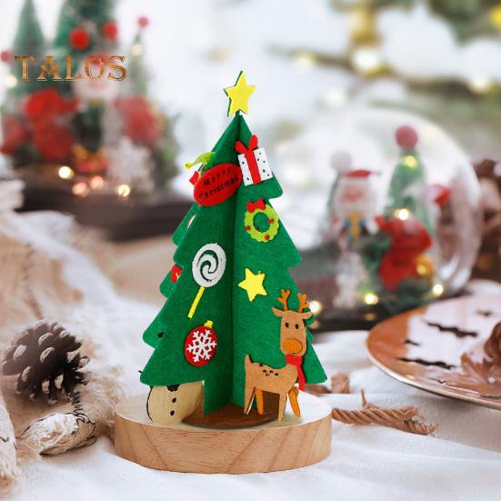 Felt Christmas Tree Mini Xmas Desktop Figurine DIY Tree Set with Santa Snowflake Cane Accessories for Toddlers