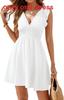 Classic Polyester Short Sleeve Pleated Vneck Dress For Elegant Office Wear