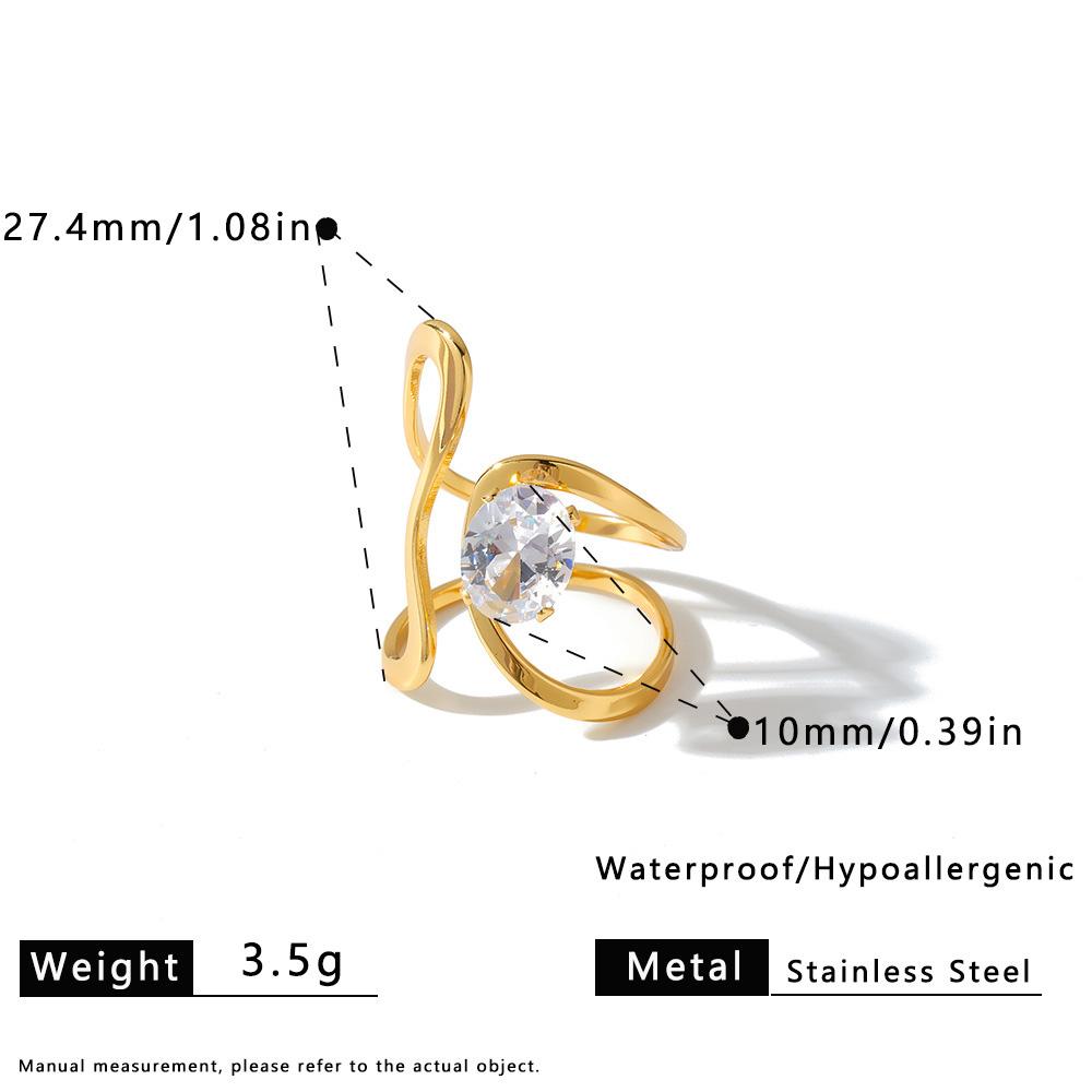 Fashion Trendy Gold Plated Stainless Steel Zircon Ring Irregular Geometric Lines Rings for Women Wedding Engagement Party Gift