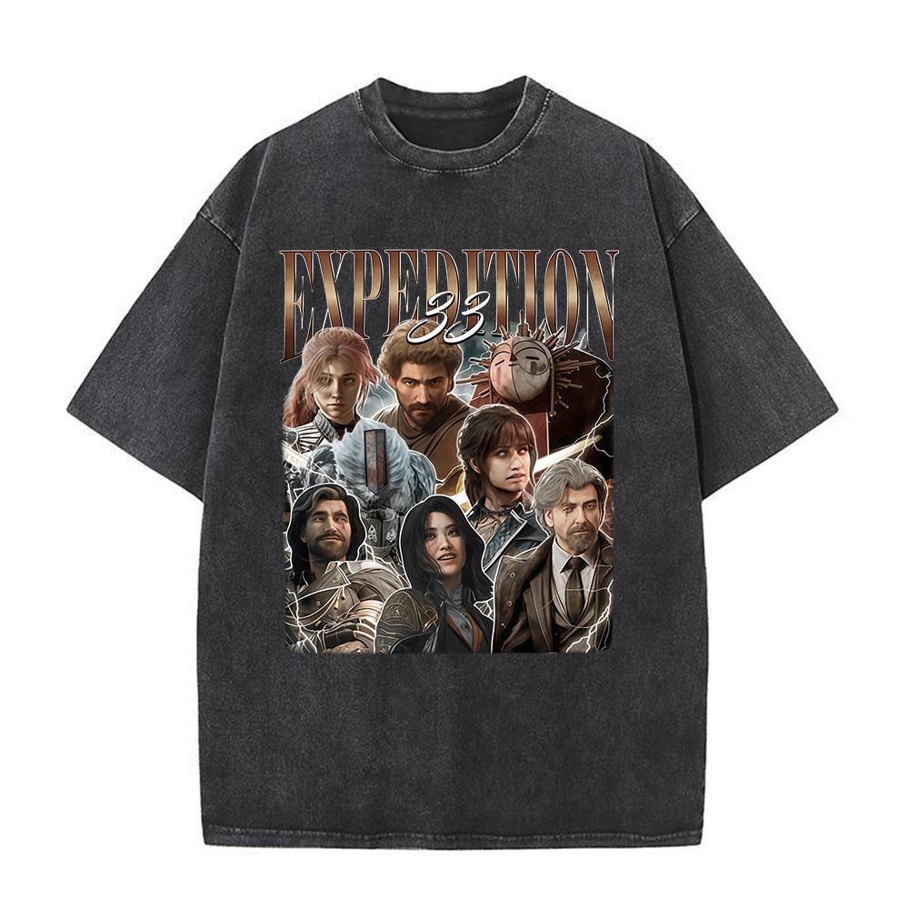 Esquie Game Clair Obscur Expedition Washed T Shirts Men Women Clothing Fashion Retro Oversized ONeck Short Sleeve Tshirts