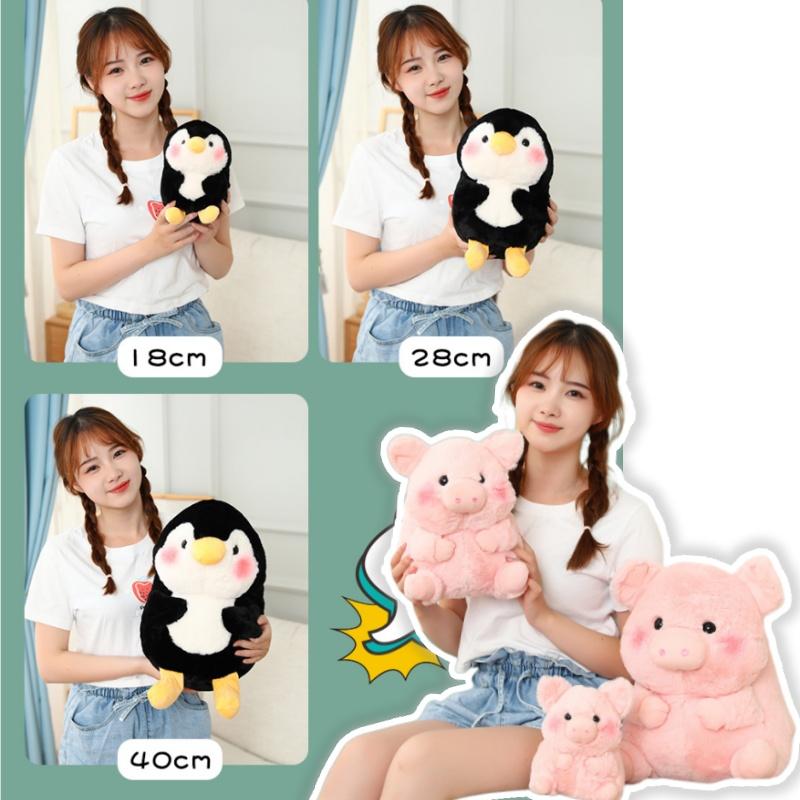 Kawaii Big Ball Animals Stuffed Bunny Pink Pig Monkey Elephant Penguin Hug Cuddly Plushie Toys Ferry Plush Soft Doll for Girl