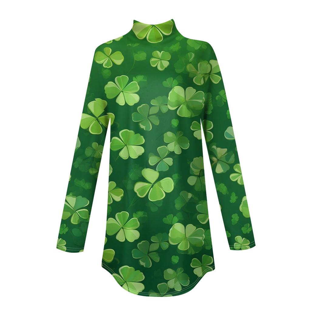 Женский свободный с высоким воротом St. Футболка с длинным рукавом и принтом Патрика. Верхний пуловер.