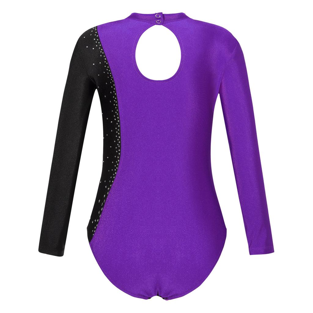 Гимнастический купальник с длинными рукавами для девочек, боди для спортивных танцев с блестящими бусинами и пламенем