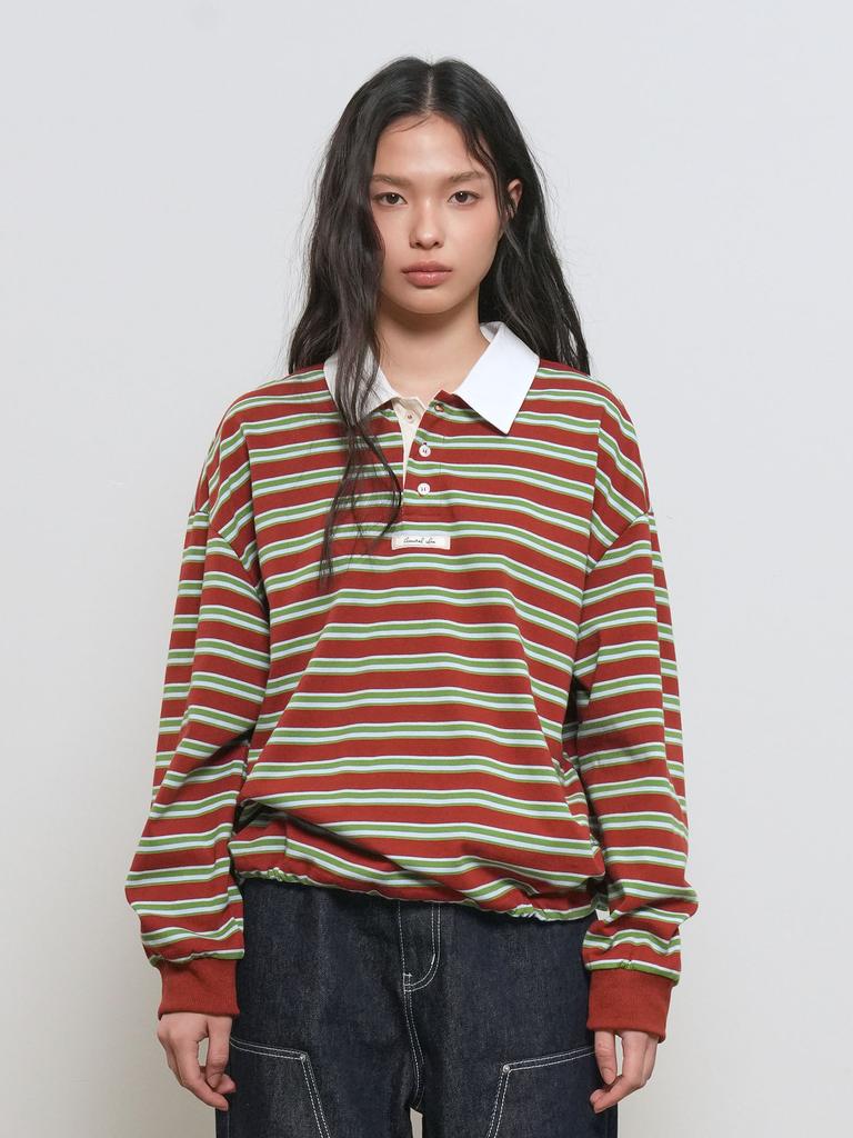 GENERALIDEA Multi-Stripe Rugby T-Shirt [Brick] / Gf1Lts514
