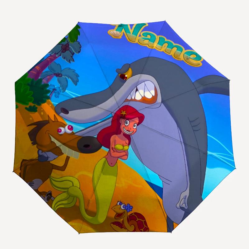 Custom Name Zig & Sharko Theme Automatic Umbrella, Lightweight & Portable, 8 Rib, Perfect for Outdoor Travel, Birthdays, Christmas, Gifts.