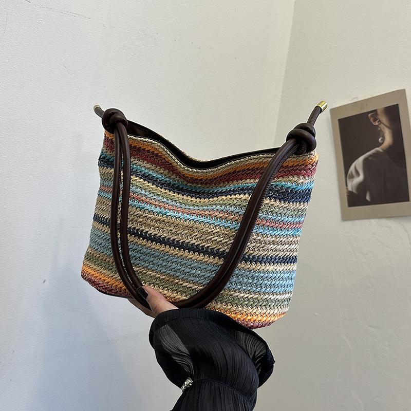 Woven underarm small bag women's new rainbow striped messenger bag versatile woven shoulder bag