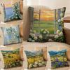Подушка с ручной росписью, пейзажная масляная живопись, комфортная, для дивана-кровати, шелковистая, элегантная, с невидимой молнией, декоративная наволочка