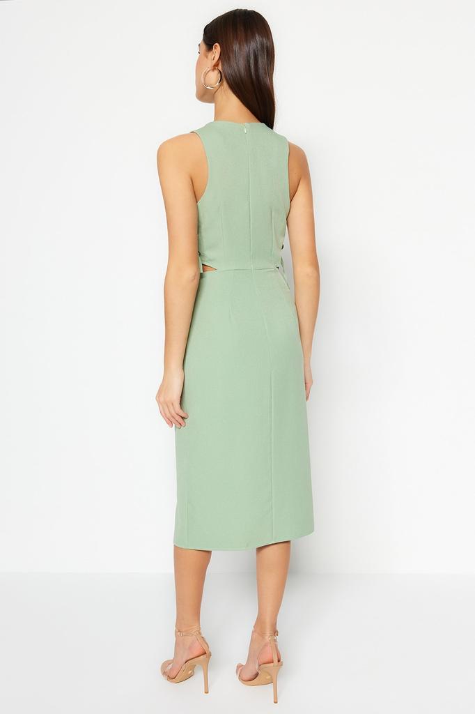 Women's Fashion New Dress Black Fitted Cut Out Detailed Sleeveless Midi Woven Dress