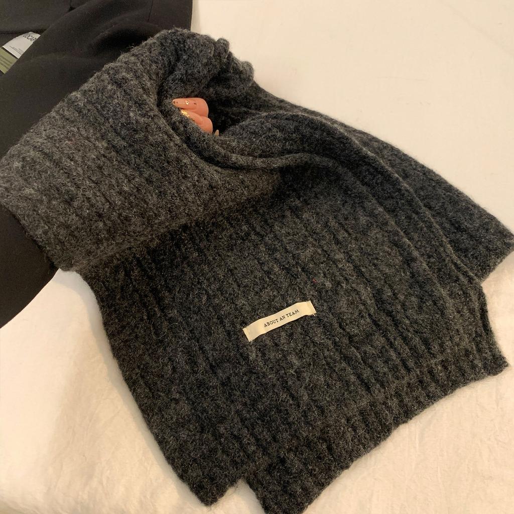 Yellow knitted wool scarf, women's autumn and winter Korean high-end sense, thickened atmosphere, warm and cold-proof neck scarf