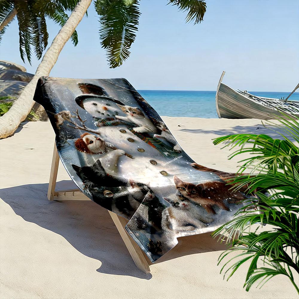 Frosty friends winter charm Print beach towel, quick drying, suitable for travel, outdoor sports, jogging, the beach and swimming, gift