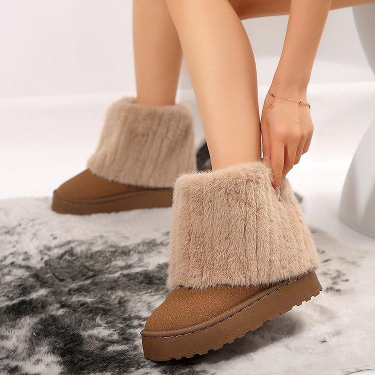 Women's Winter Warm Thickened and Padded Thick Bottom Flat Heel Short Boots Warm Mid-top Snow Boots