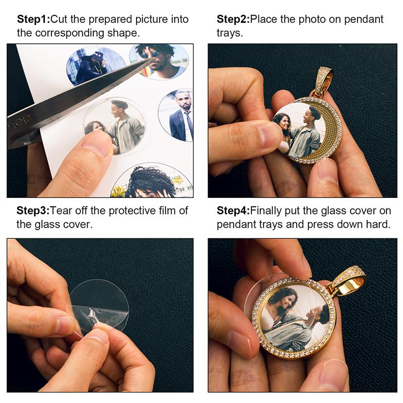 Fashion Memory Jewelry Gold Plated Hip Hop Picture Necklace Iced Out Jewelry Men Women Sublimation Blanks Custom Photo Pendant