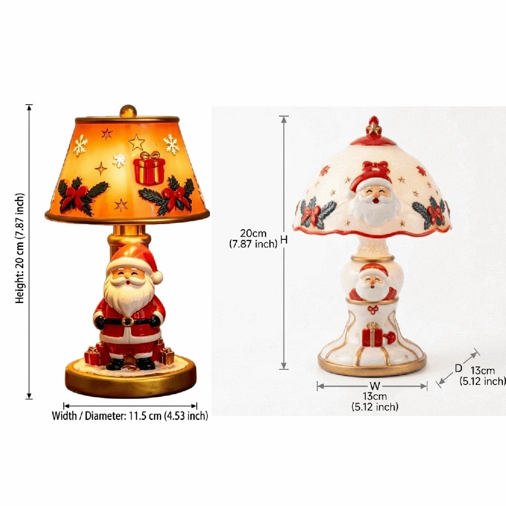 Premium Resin Christmas Resin Craft Light Warm Soft LED Hand-Painted Details Santa Reindeer Table Lamp Warm Light