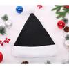 Dww-Noir Bonnet Noel Chapeau de Pre Nol pour Adultes De luxe Costume de Chapeau de Pere Noel Peluche Ornements de Nol