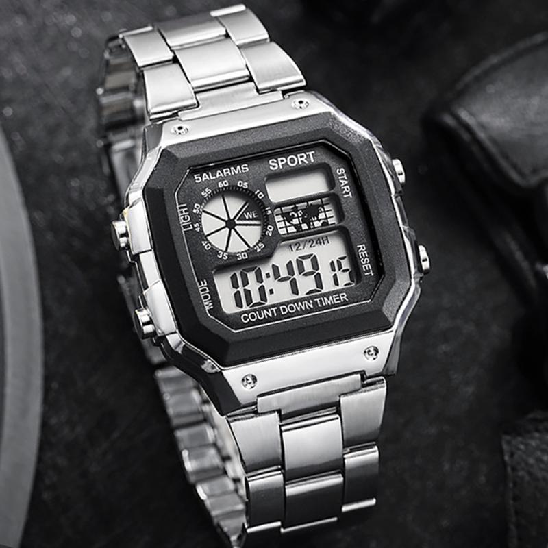 Men's Digital Watch Stainless Steel Strap Sport Watches Men Military Clock LED Sport Wristwatch